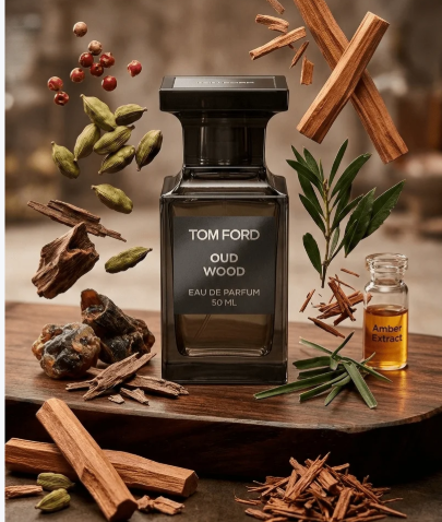 Tom Ford Oud Wood fragrance with oud wood and aromatic ingredients